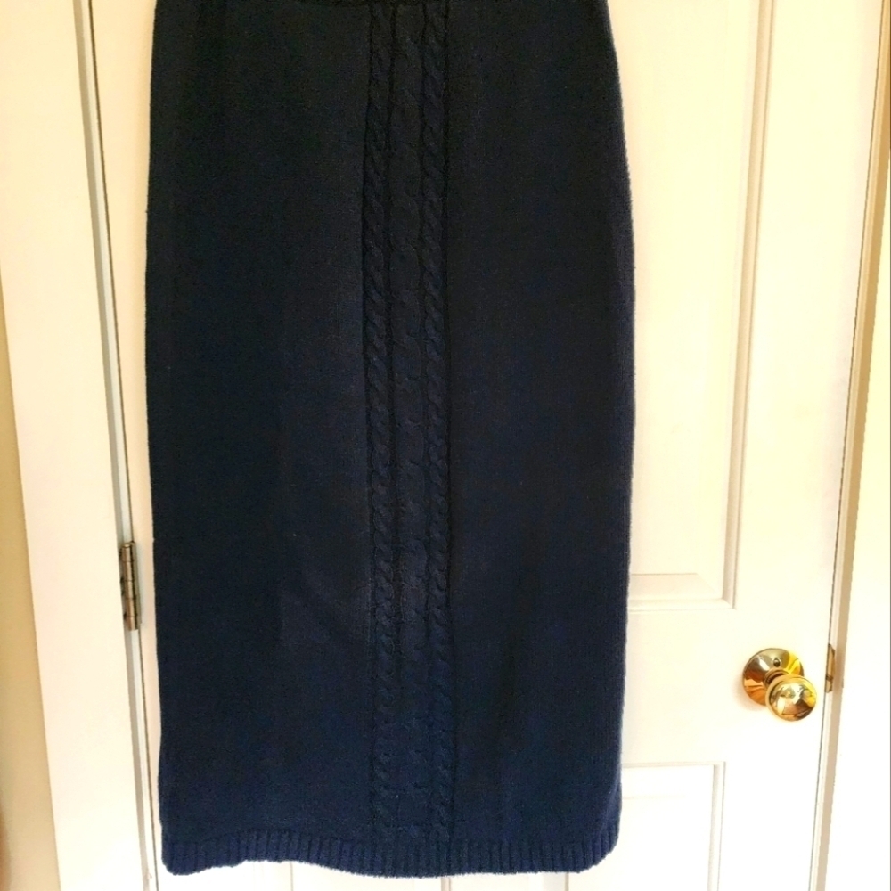 Vintage Carroll Reed navy cotton cable knit maxi skirt winter size xl